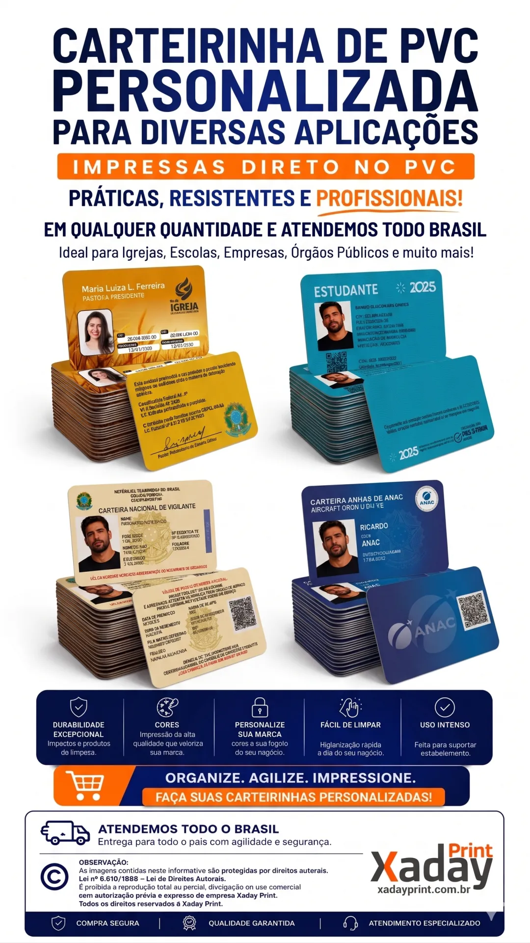 Carteirinha de PVC com alta Qualidade para Diversas aplicações como: Carteirinha Escolar, Carteirinha de Estudante, Carteirinha CIPTEA, Carteirinha de Convênio, Carteirinha para Igrejas.